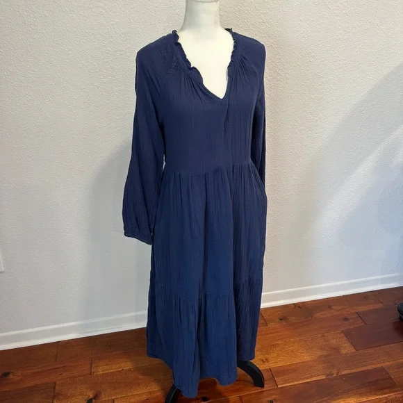 Women's Navy Long Sleeve Midi Dress - Picture 2 of 7